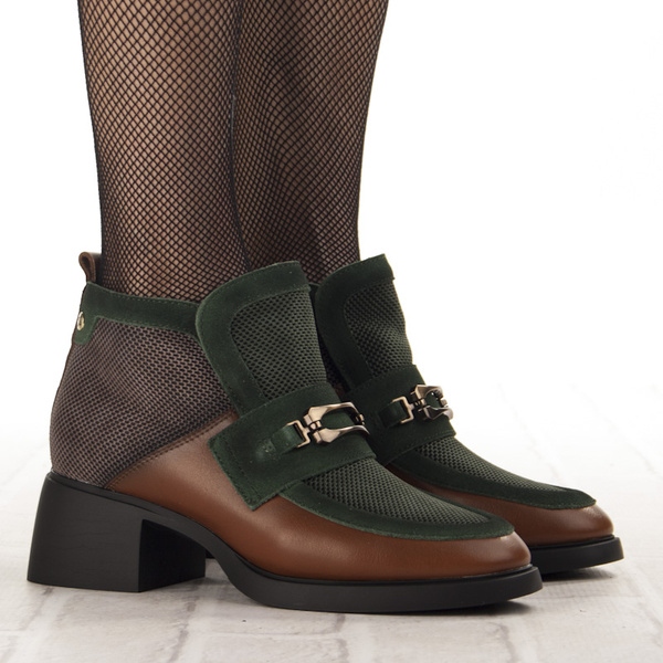 Botki na obcasie damskie Maciejka A6747-29/00-8 rudy brązowe zielone skórzane