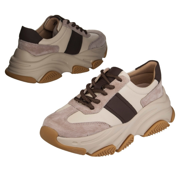 Beżowe sneakersy na platformie damskie Filippo DP7113 BE skórzane