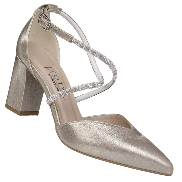 Złote czółenka damskie Kotyl 3739 złoty ef skórzane buty ślubne