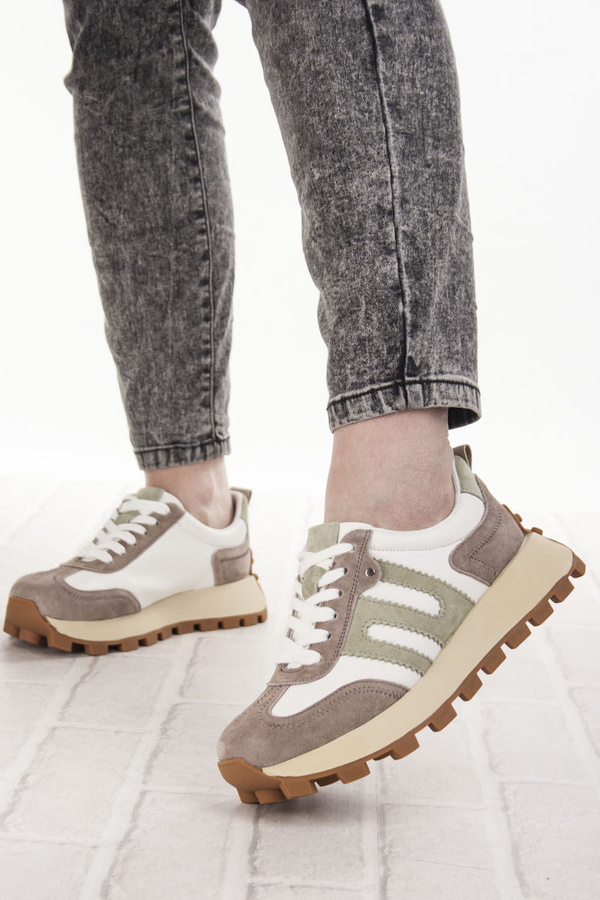 Sneakersy damskie Filippo DP6743/25 WH BE skórzane biało beżowe