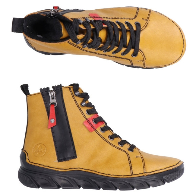 Żółte botki trzewiki damskie Rieker 55024-68 gelb ocieplane zimowe