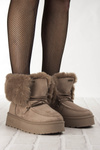 Śniegowce damskie mukluki Big Star SS274114 beżowe ciepłe z futerkiem