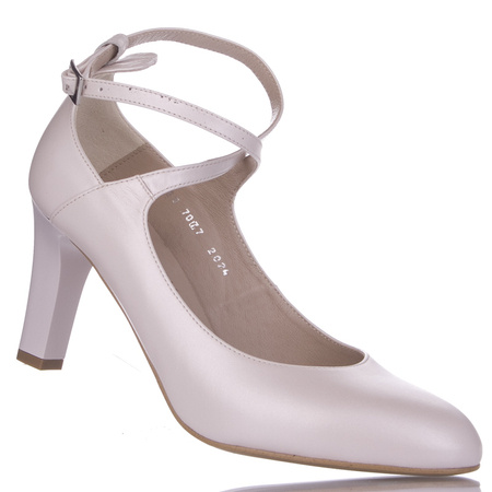 Różowe czółenka skórzane Kotyl 7077 róż perła ślubne buty na słupku