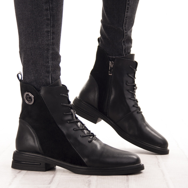 Czarne Botki damskie T.Sokolski TS Z25-309 BLK skórzane ocieplone