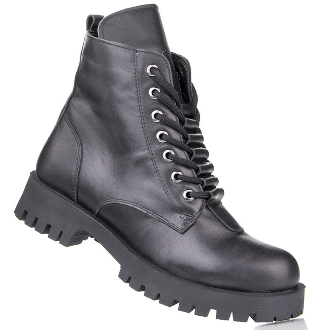 Botki damskie Artiker 55C1361 czarne skórzane ocieplone trzewiki