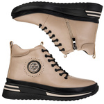 Beżowe Botki na platformie damskie Filippo DBT4215/25 TP skórzane