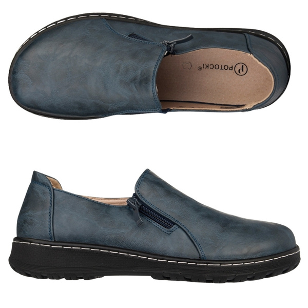 Buty na szerokie stopy damskie Potocki 90352NV półbuty ze skórzaną wkładka