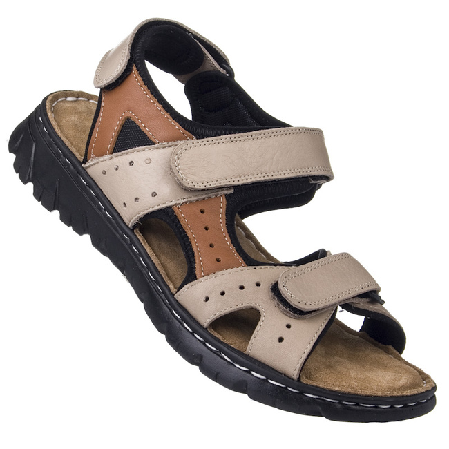 Beżowe sandały męskie sportowe Artiker 56A0001 beige skórzane