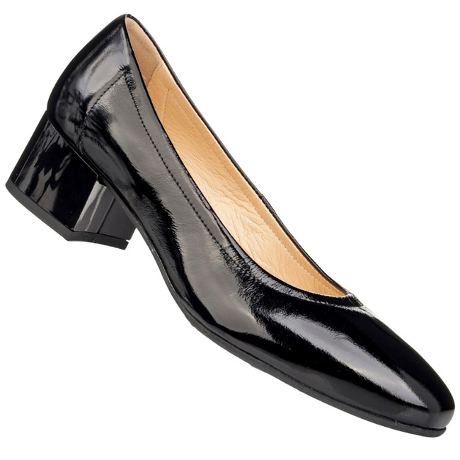 Lakierowane Czółenka na klocku damskie Bioeco Arka 6946 1974 skórzane