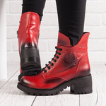 Czerwone Botki skórzne damskie Artiker 53C1123 red zimowe