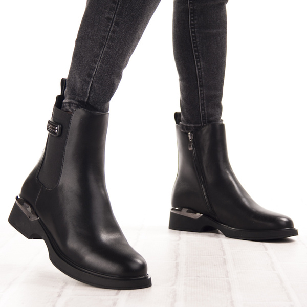 Skórzane Botki damskie T.Sokolski HW 42 BLK czarne ocieplane z gumką