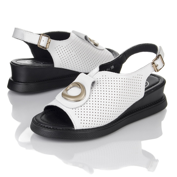 Sandały na koturnie damskie Filippo DS6873/25 WH białe skórzane