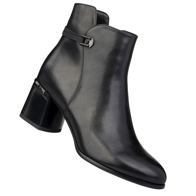 Czarne botki na obcasie damskie Filippo DBT7377/25 skórzane ocieplone