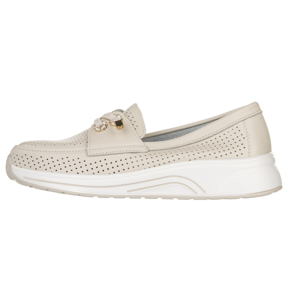 Beżowe półbuty ażurowe damskie Artiker 56C2102 beige skórzane