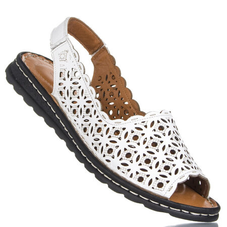 Białe ażurowe sandały damskie Artiker 52C0433 white skórzane płaskie
