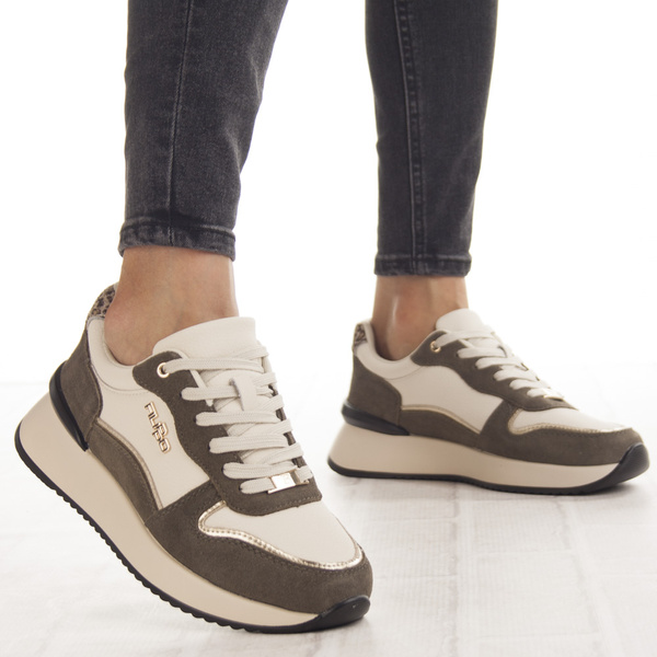 Sneakersy sportowe na platformie damskie Filippo DP7103 WH BR skórzane