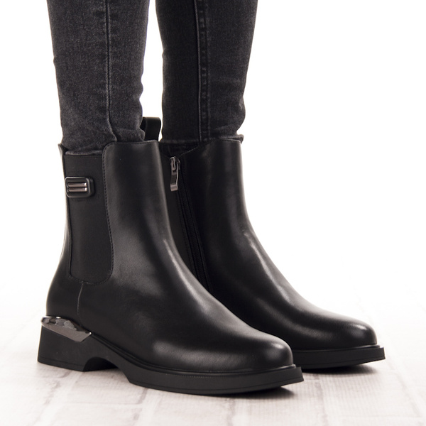 Skórzane Botki damskie T.Sokolski HW 42 BLK czarne ocieplane z gumką