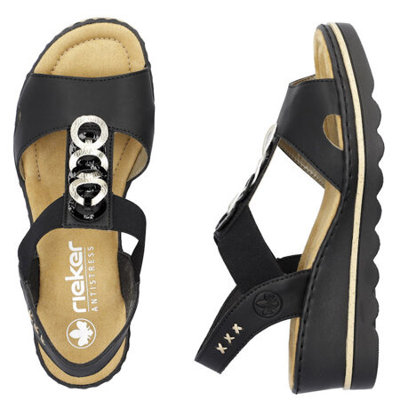 Sandały na koturnie wsuwane czarne damskie Rieker 67498-00 black