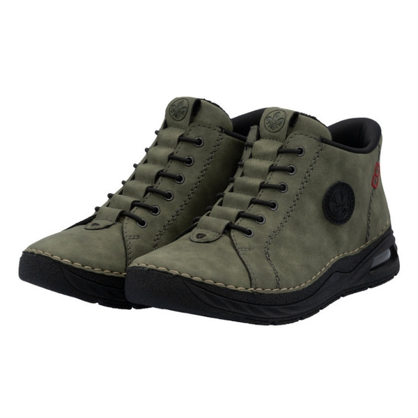 Zielone Botki trzewiki damskie Rieker 44550-54 ciepłe zimowe wsuwane