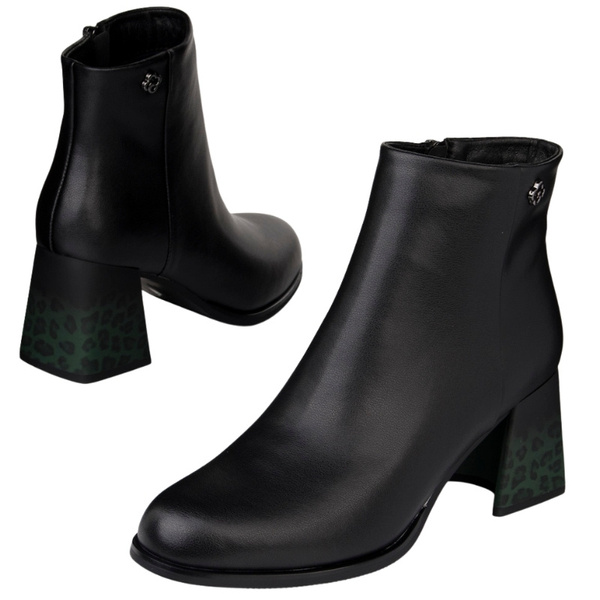 Skórzane Botki damskie Artiker 57C0007 z ozdobnym obcasie ocieplone