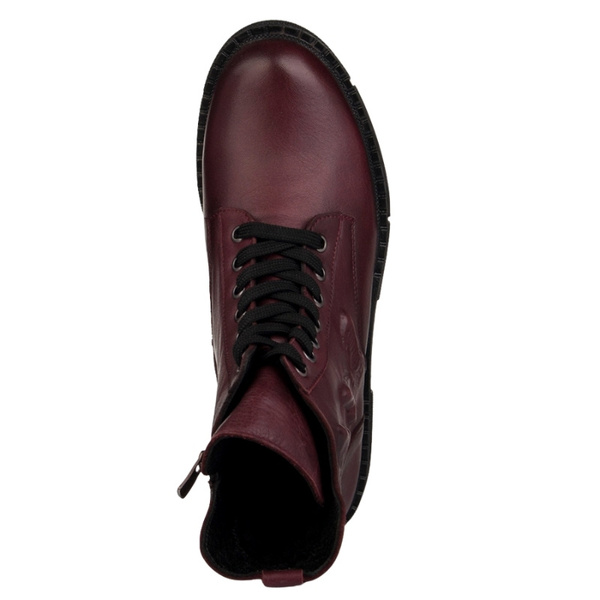 Bordowe botki na grubej podeszwie Artiker 57C2297 skórzane ocieplone