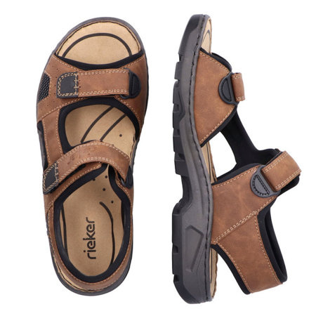 Brązowe Sandały trekkingowe męskie Rieker 26156-25 brown na rzepy
