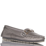 Srebrne mokasyny damskie D&A Barski LR51-546 pewter skórzane