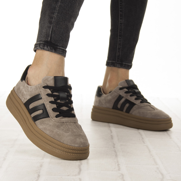 Beżowe sneakersy na platformie damskie Filippo 7114/25 TP skórzane