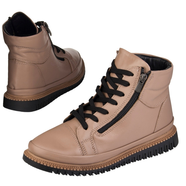 Skórzane Botki damskie Artiker 54C0786 capuccino beżowe ciepłe