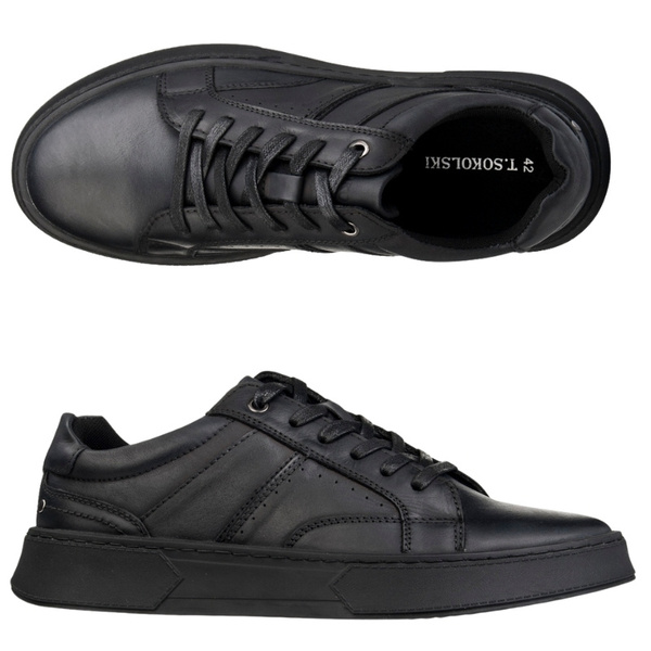 Skórzane sneakersy męskie T.Sokolski SHI J25-06 BLK czarne wiązane