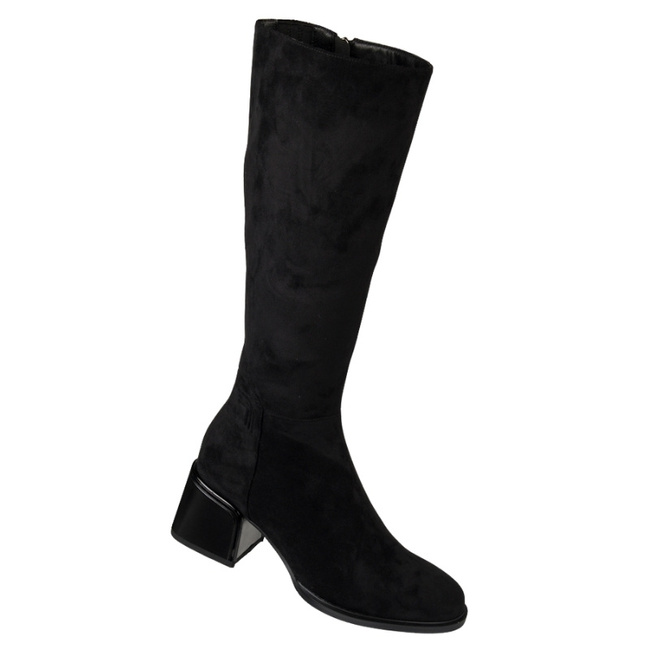 Czarne Kozaki materiałowe na obcasie damskie Filippo DKZ6603/25 BK ocieplone