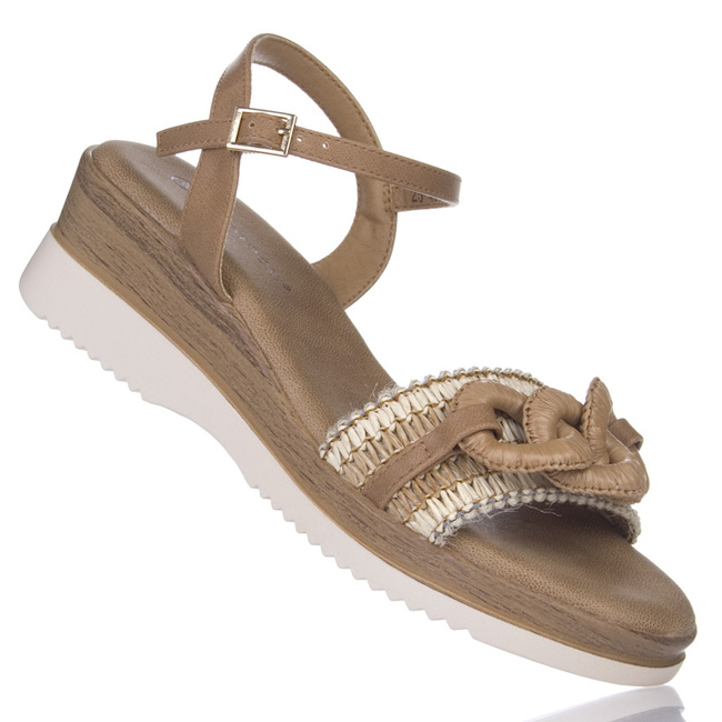 Sandały na platformie damskie Potocki 45303BG beżowe z ozdobą