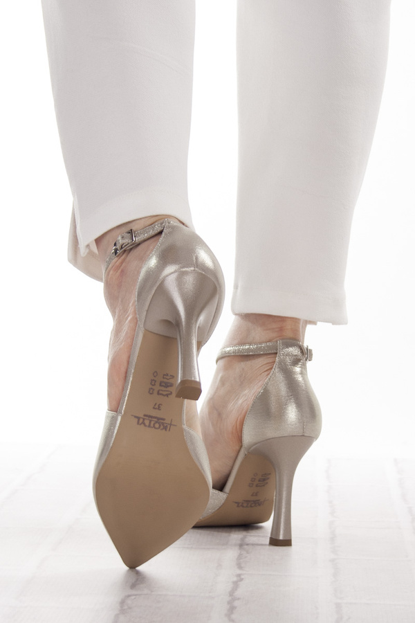 Złote szpilki z paskami damskie Kotyl 8507 złoty ef skórzane