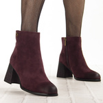 Zamszowe Botki na słupku damskie Artiker 57C0005 bordowe skórzane