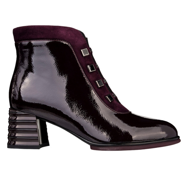 Lakierowane Botki damskie D&A S.Barski CR52-696 WINE bordowe skórzane