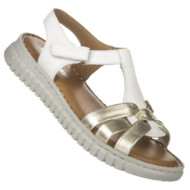 Biało-złote sandały damskie skórzane Artieker 56C0854 na rzepy