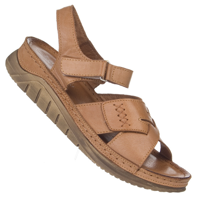 Skórzane sandały na rzep damskie T. Sokolski AMI L25-173 TABA brązowe