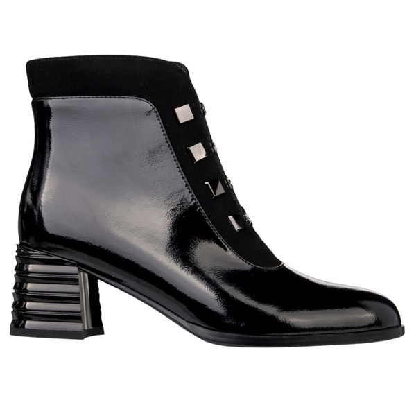 Lakierowane Botki damskie D&A S.Barski MR52-144 czarne skórzane