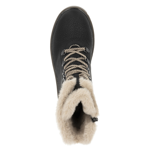 Botki workery damskie Rieker Y3424-00 czarne zimowe z futerkiem