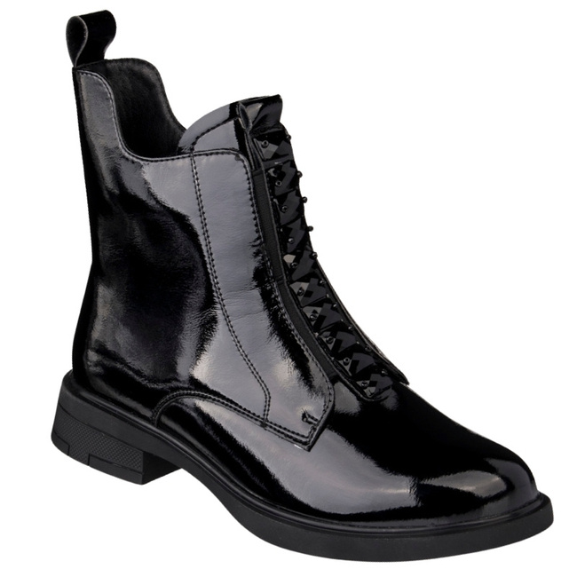Lakierowane Botki z ozdobami D&A S.Barski MR52-108 czarne skórzane