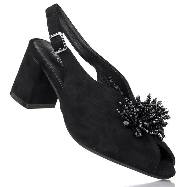 Czarne sandały z obcasie damskie z ozdobą Potocki 12621BK black