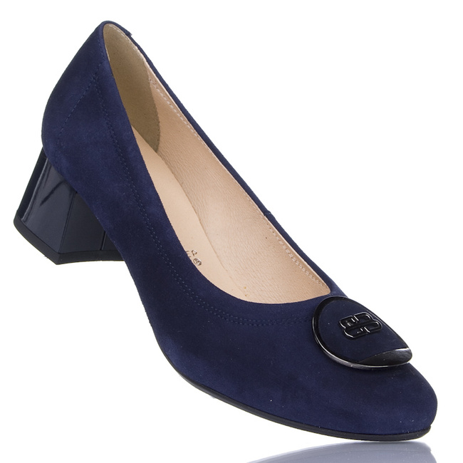 Granatowe czółenka na klocku zamszowe Bioeco Arka 6843 granat