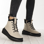 Beżowe Botki na platformie damskie Filippo DBT4799/25 BE skórzane