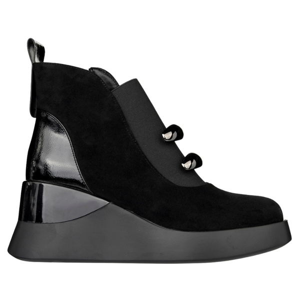 Zamszowe Botki damskie na koturnie D&A S.Barski MR52-106 czarne