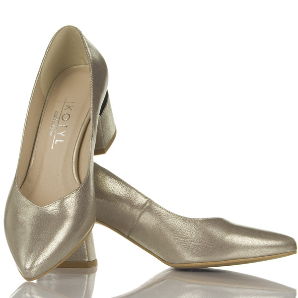 Niskie złote czółenka damskie Kotyl 0553 złoty ef skórzane buty ślubne