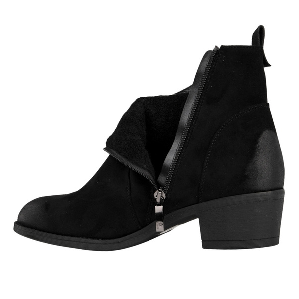 Zamszowe botki damskie Potocki 12751BK czarne ocieplone wygodne