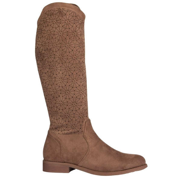 Ażurowe kozaki S. Barski HY52-533 coffee zamszowe brązowe beżowe