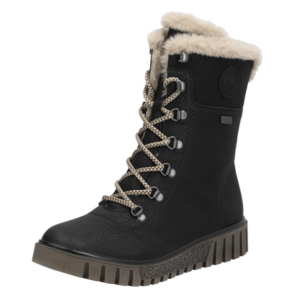 Botki workery damskie Rieker Y3424-00 czarne zimowe z futerkiem