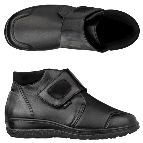 Skórzane botki damskie na rzepy Axel 1726 czarne tęgość H na haluksy