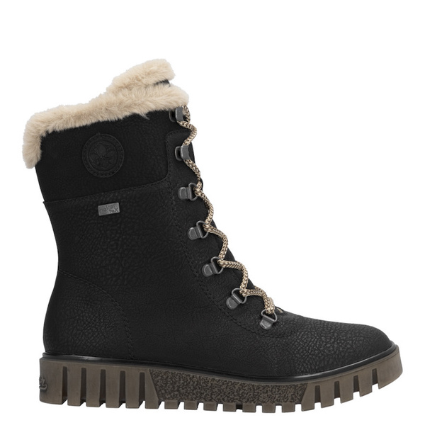 Botki workery damskie Rieker Y3424-00 czarne zimowe z futerkiem